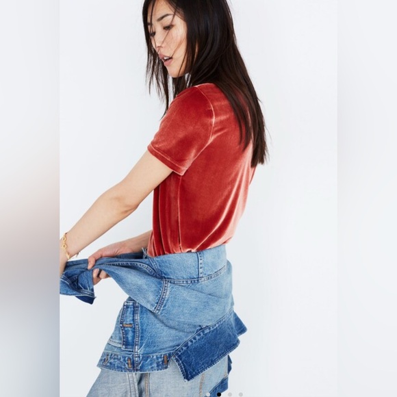 Madewell Women’s Burnished Rust Velvet Mockneck Tee, size L - Picture 5 of 13